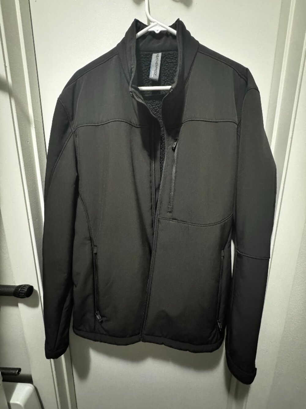 Weatherproof Soft Shell Full Zip Black Jacket Fleece Lined Men Size XL Poly